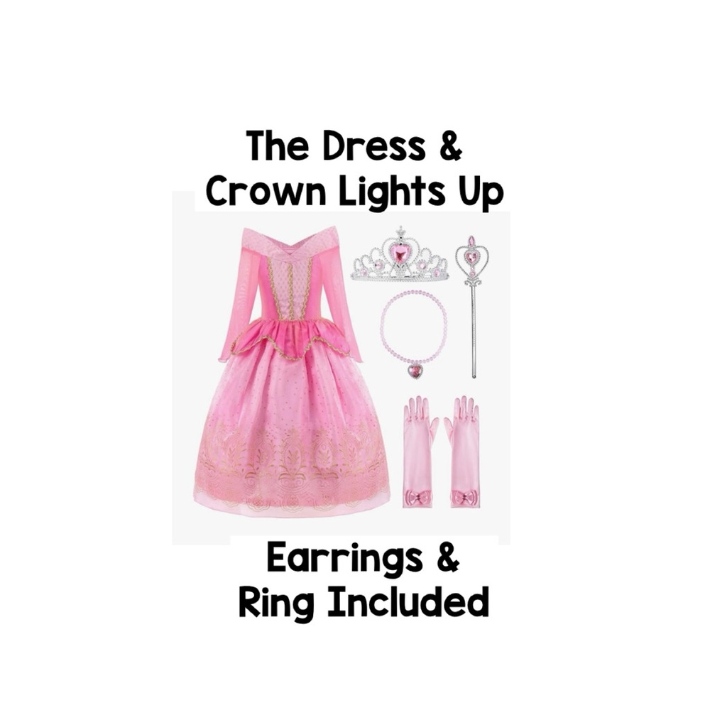 Light-Up Pink Princess Dress Costume for Girls, Light-Up Crown, NEW